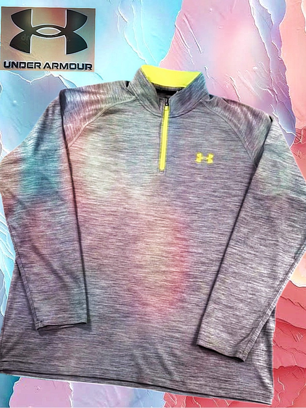 Under Armour 1/4 Zip Athletic Pullover
Loose Fit Heat Gear Grey/yellow